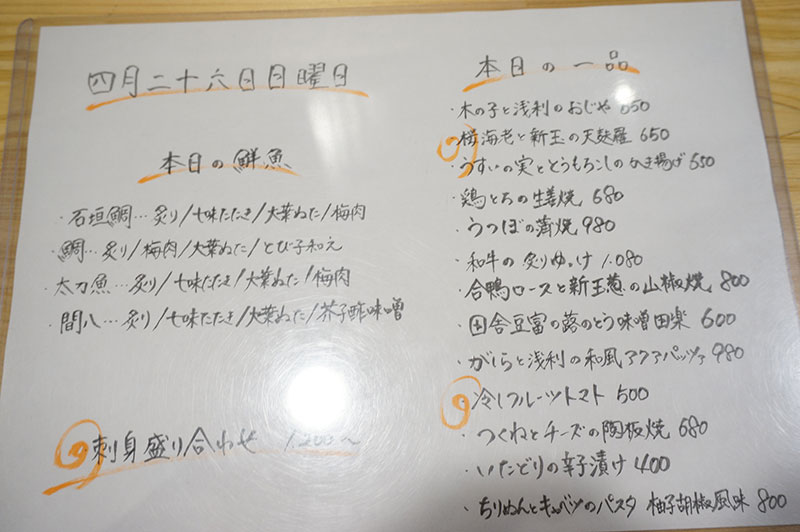 囲炉裏めし 八千萬ずの日替わりの鮮魚メニュー